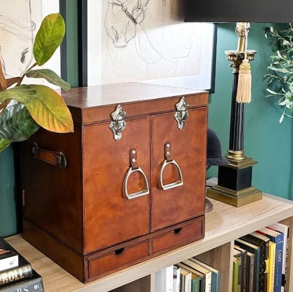 Luxe Leather Collection Stirrup-Handled Bar Cabinet