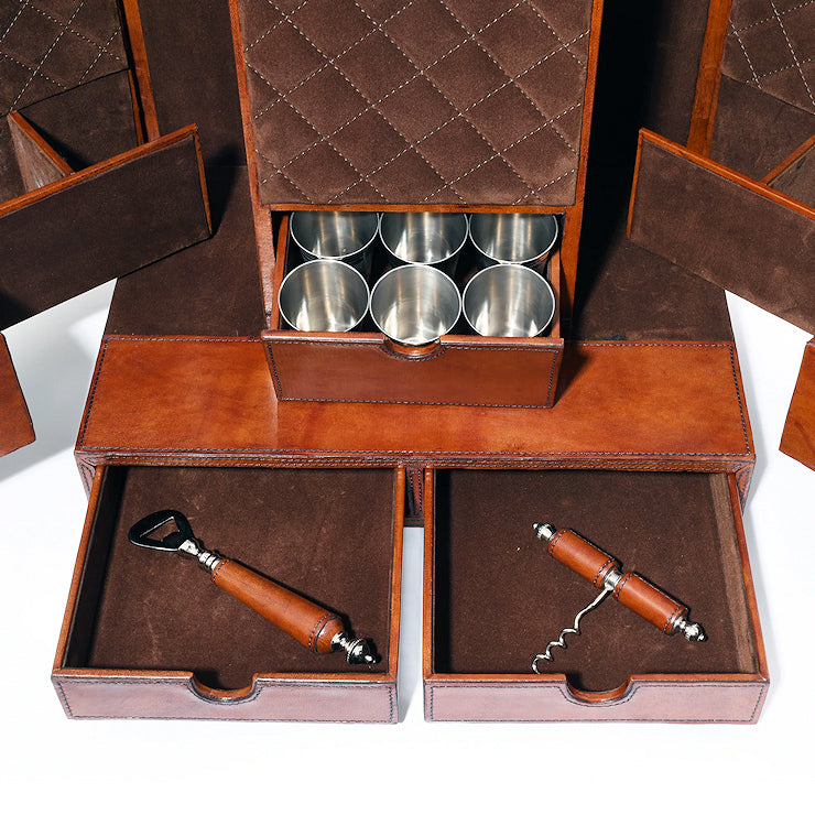 Luxe Leather Collection Stirrup-Handled Bar Cabinet
