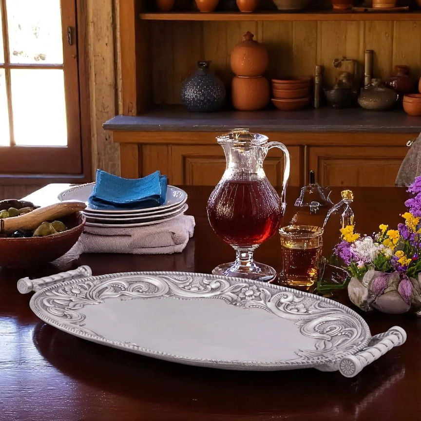 Tooled Leather Style Aluminum Serving Tray - Equine Luxuries