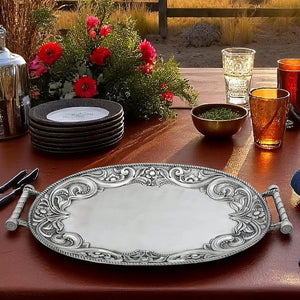 Tooled Leather Style Aluminum Serving Tray - Equine Luxuries