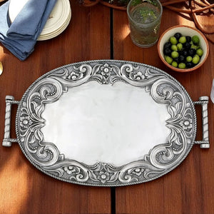 Tooled Leather Style Aluminum Serving Tray - Equine Luxuries