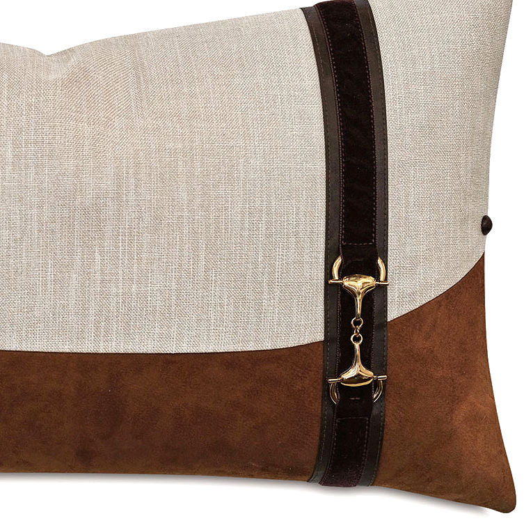 Double Bit Trim Leather Hide Accent Pillow