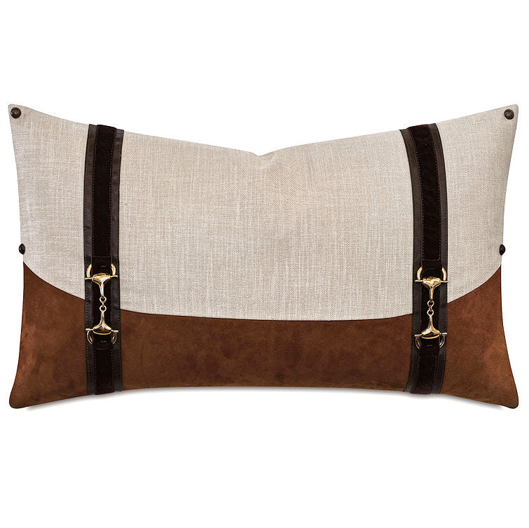 Double Bit Trim Leather Hide Accent Pillow