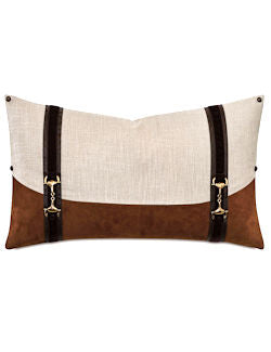 Double Bit Trim Leather Hide Accent Pillow