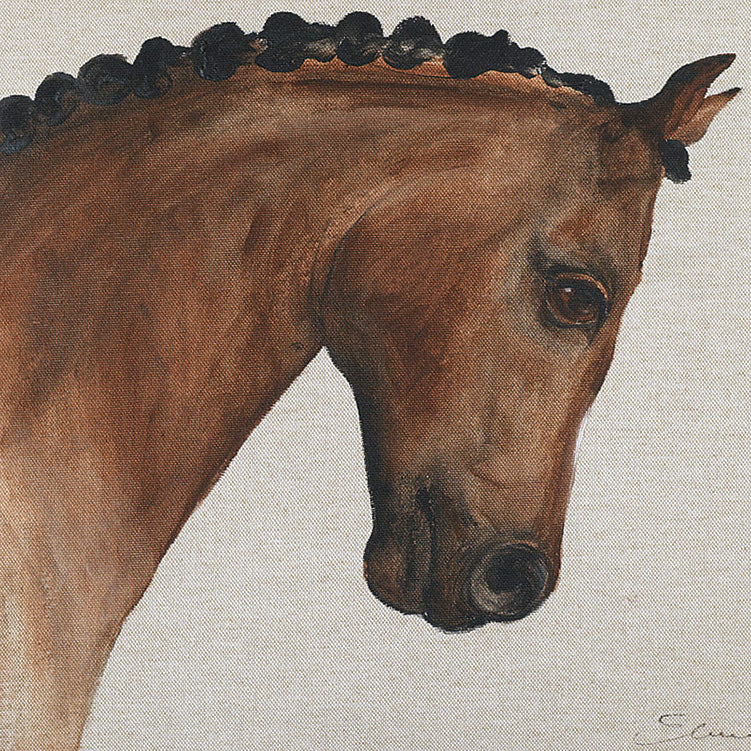 Hand-Painted Stallion Head Linen Accent Pillow