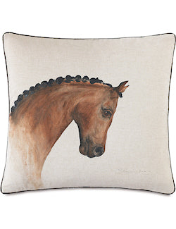 Hand-Painted Stallion Head Linen Accent Pillow