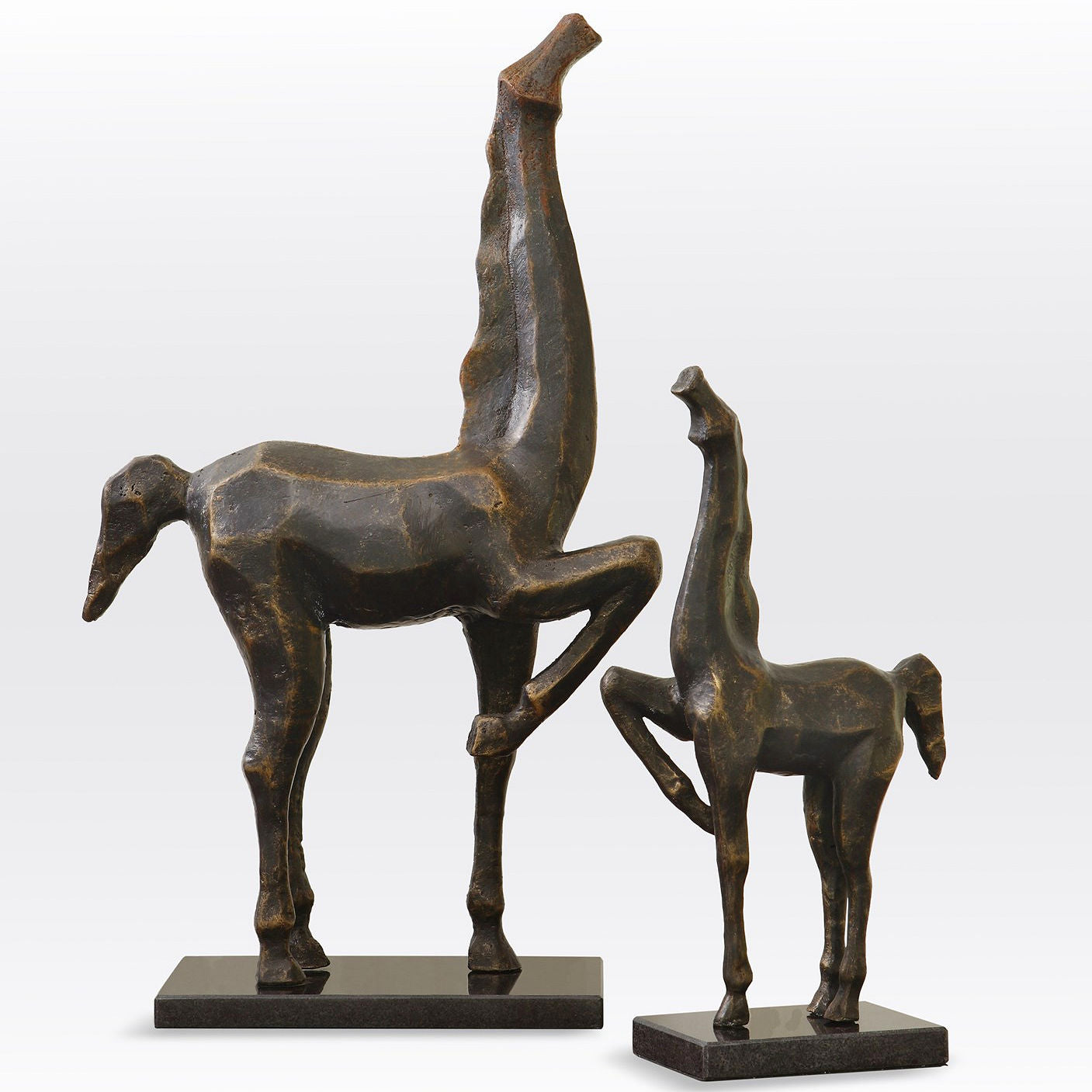 Cubist Style Iron Finish Horse Duo - Equine Luxuries