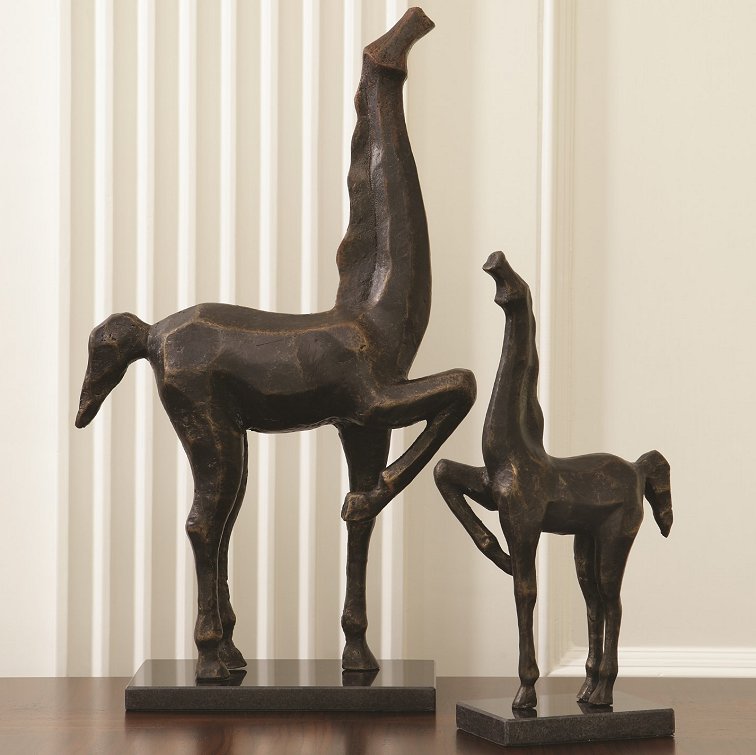 Cubist Style Iron Finish Horse Duo - Equine Luxuries
