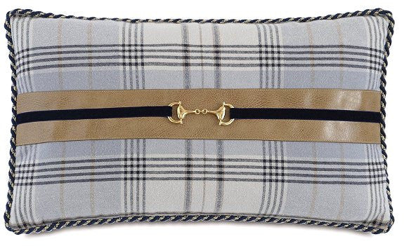 Kensington Manor: Snaffle Bit Trim Plaid Lumbar Pillow - Equine Luxuries