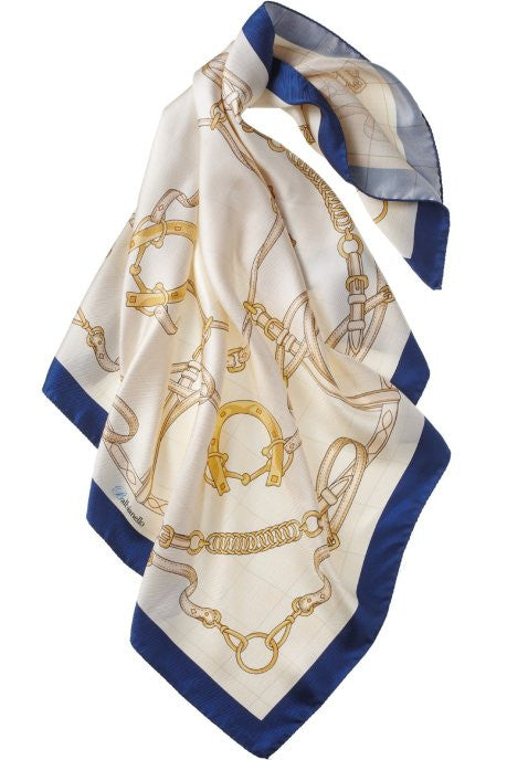 Hermes, Timeless blue/white/gold scarf in silk. - Unique Designer