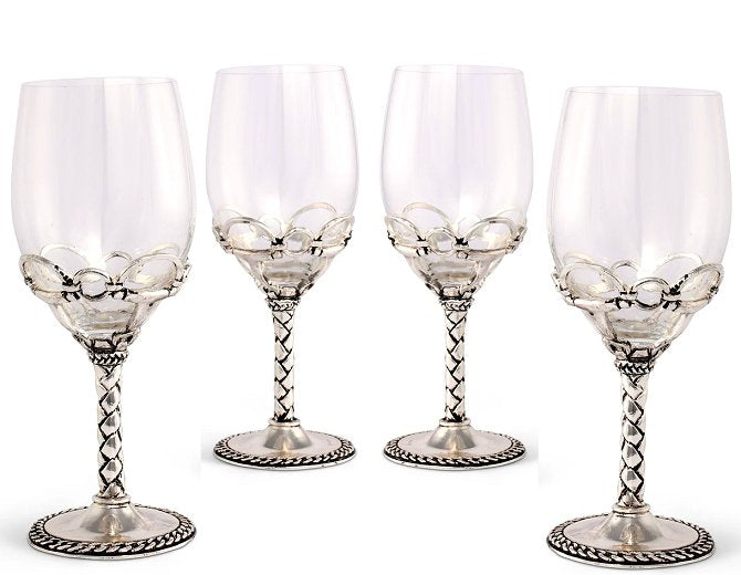 Braided Crop Stem Pewter Wine Glass Set