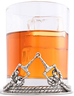 Pewter Base Roped Horse Bit DOF/Rocks Glass Set