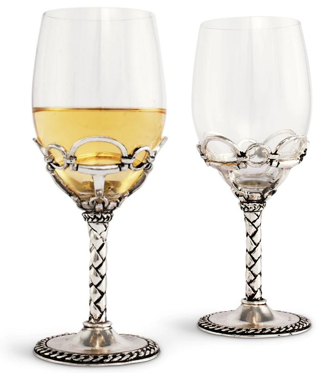 Braided Crop Stem Pewter Wine Glass Set