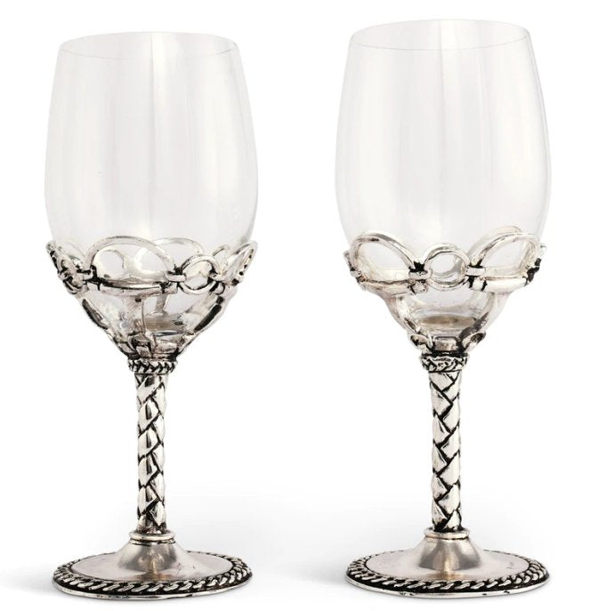 Braided Crop Stem Pewter Wine Glass Set