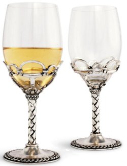 Braided Crop Stem Pewter Wine Glass Set