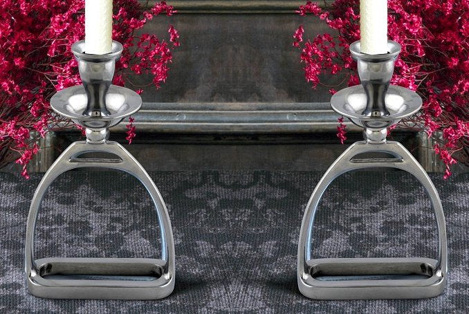 Polished Aluminum Stirrup Candleholder Set