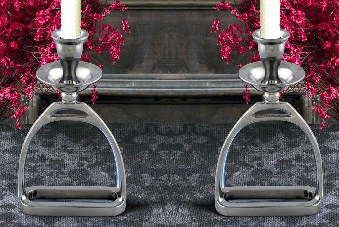 Polished Aluminum Stirrup Candleholder Set