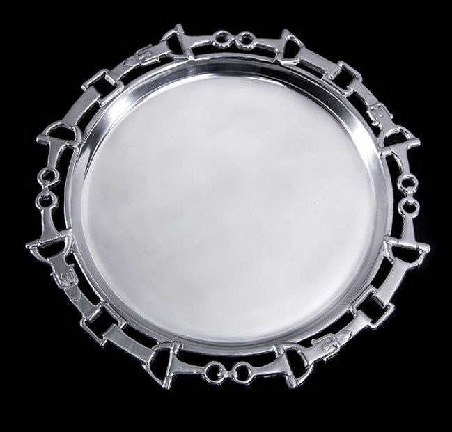 Polished Aluminum Horse Bit Round Serving Tray - Equine Luxuries