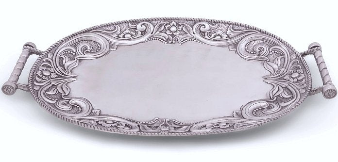 Tooled Leather Trim Aluminum Serving Tray