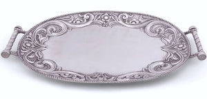 Tooled Leather Trim Aluminum Serving Tray