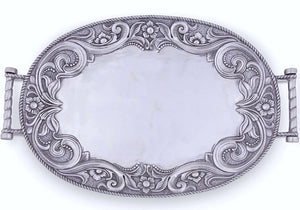 Tooled Leather Trim Aluminum Serving Tray