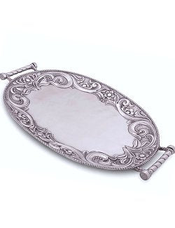 Tooled Leather Trim Aluminum Serving Tray