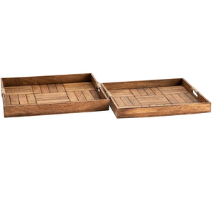 Jute Handled Wood Parquetry Serving Tray Set