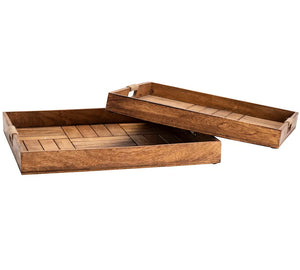 Jute Handled Wood Parquetry Serving Tray Set