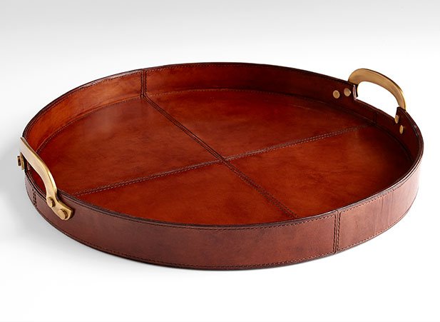 Stitched Leather Serving Tray Set