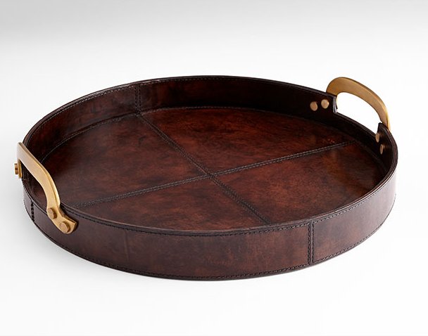 Stitched Leather Serving Tray Set