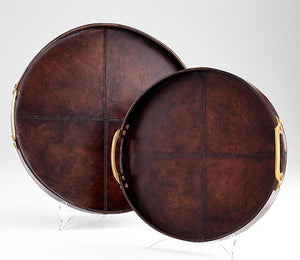 Stitched Leather Serving Tray Set