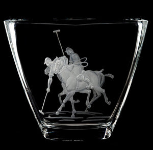 Engraved Glass Polo Match Vase