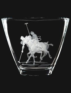 Engraved Glass Polo Match Vase