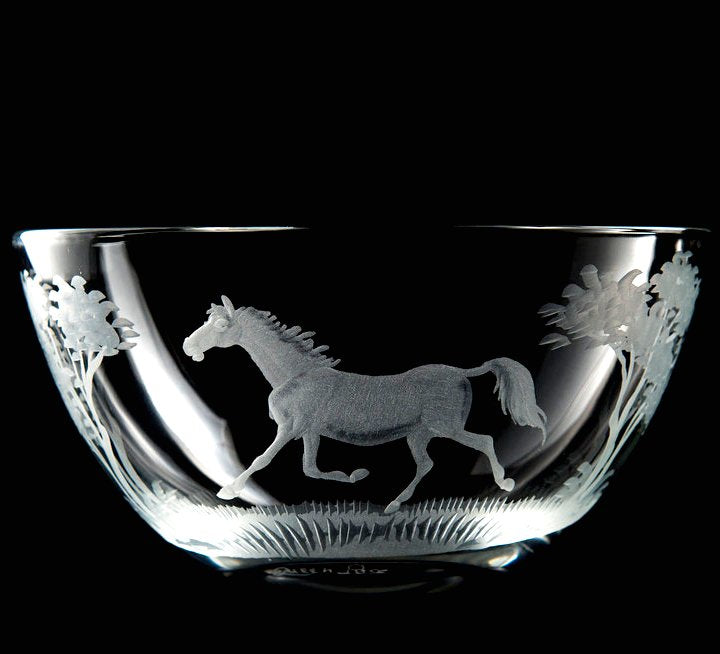 Handblown Glass Engraved Petite Trotter Bowl