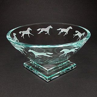 Platform Base Engraved Equine Centerpiece Bowl