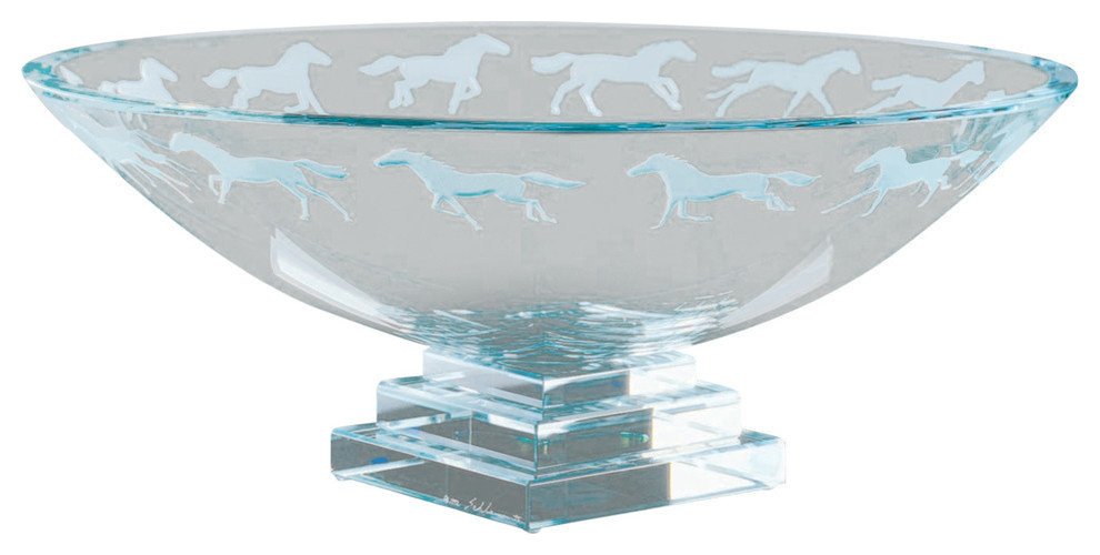 Platform Base Engraved Equine Centerpiece Bowl