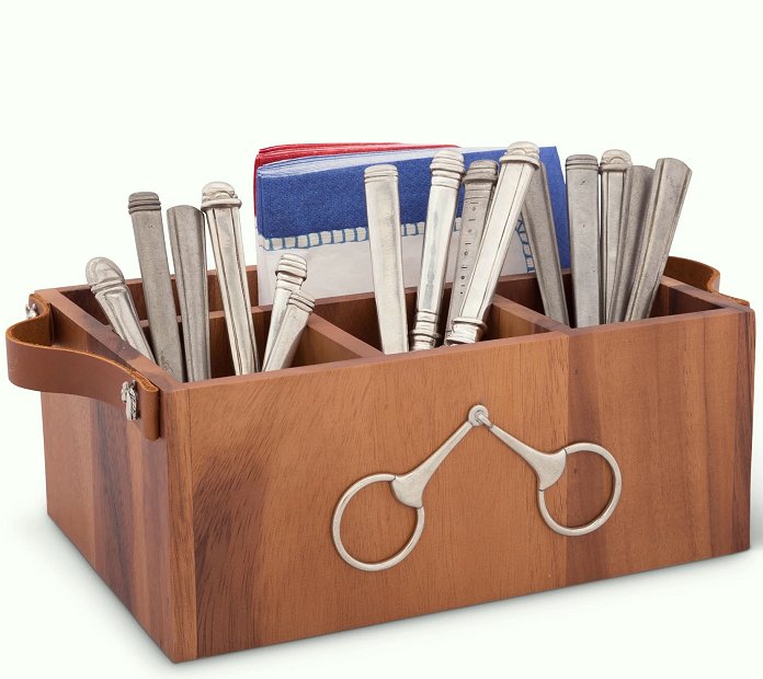 Acacia Wood Snaffle Bit Flatware Caddy