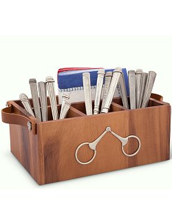 Acacia Wood Snaffle Bit Flatware Caddy