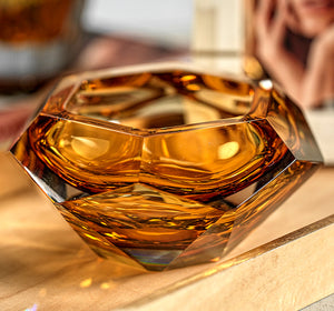 Amber Faceted Cut Glass Bowl