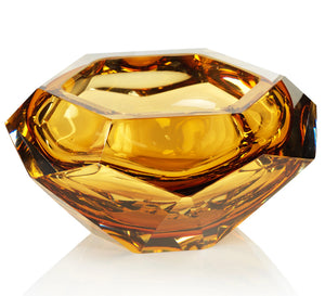 Amber Faceted Cut Glass Bowl
