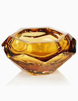 Amber Faceted Cut Glass Bowl