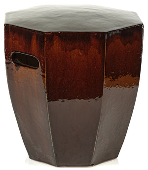 Deep Chestnut Glazed Octagonal Stoneware Stool/Accent Table