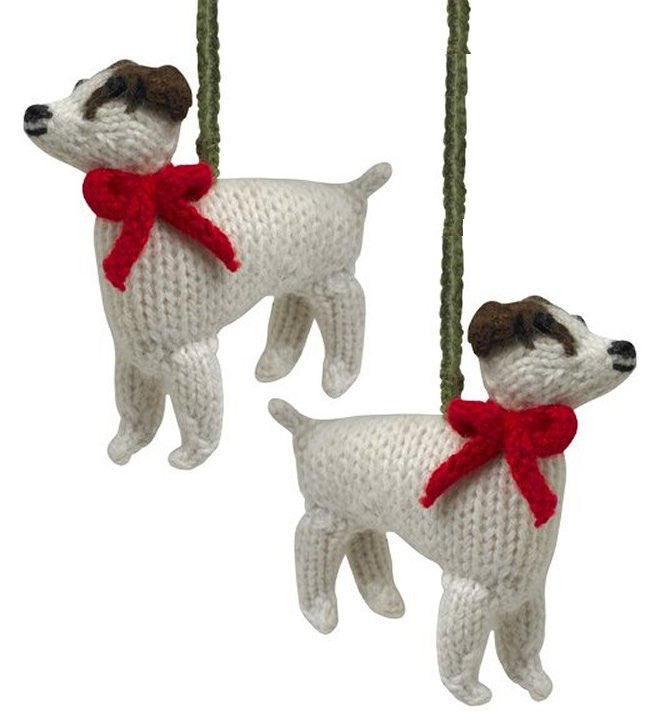 Hand-Knit Jack Russell Ornament 2-Pc. Set - Equine Luxuries