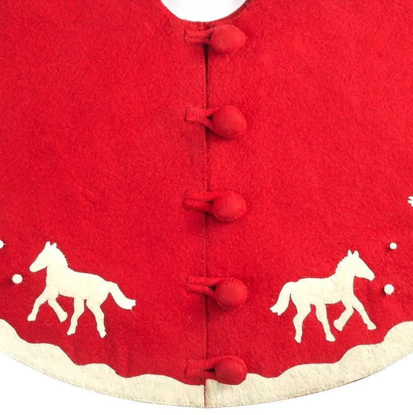 Festive Red Winter Romp Equestrian Wool Tree Skirt