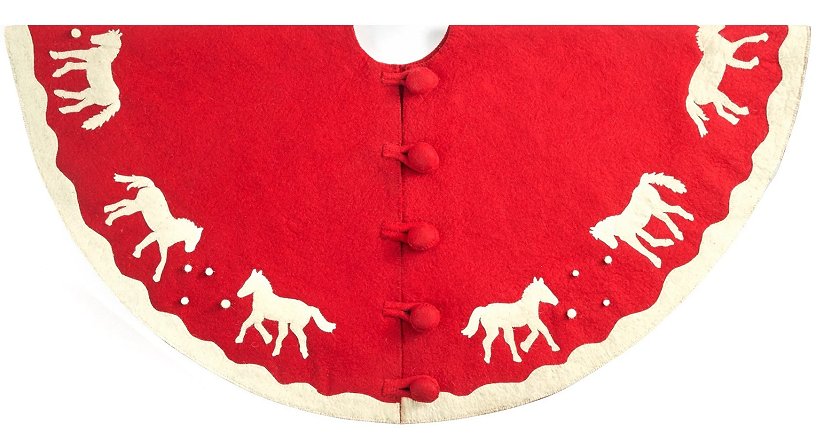 Festive Red Winter Romp Equestrian Wool Tree Skirt