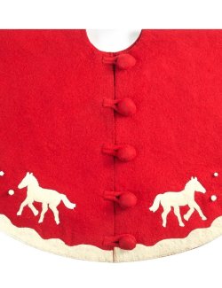 Festive Red Winter Romp Equestrian Wool Tree Skirt