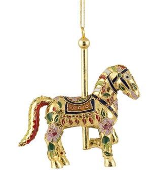 Cloisonné Gilded Gold Carousel Horses Ornament Set