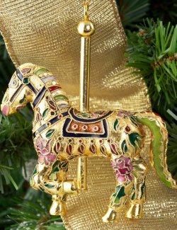 Cloisonné Gilded Gold Carousel Horses Ornament Set