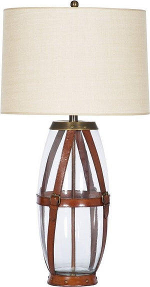 Bridle Leather Strapped Tall Glass Table Lamp