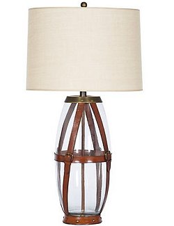 Bridle Leather Strapped Tall Glass Table Lamp